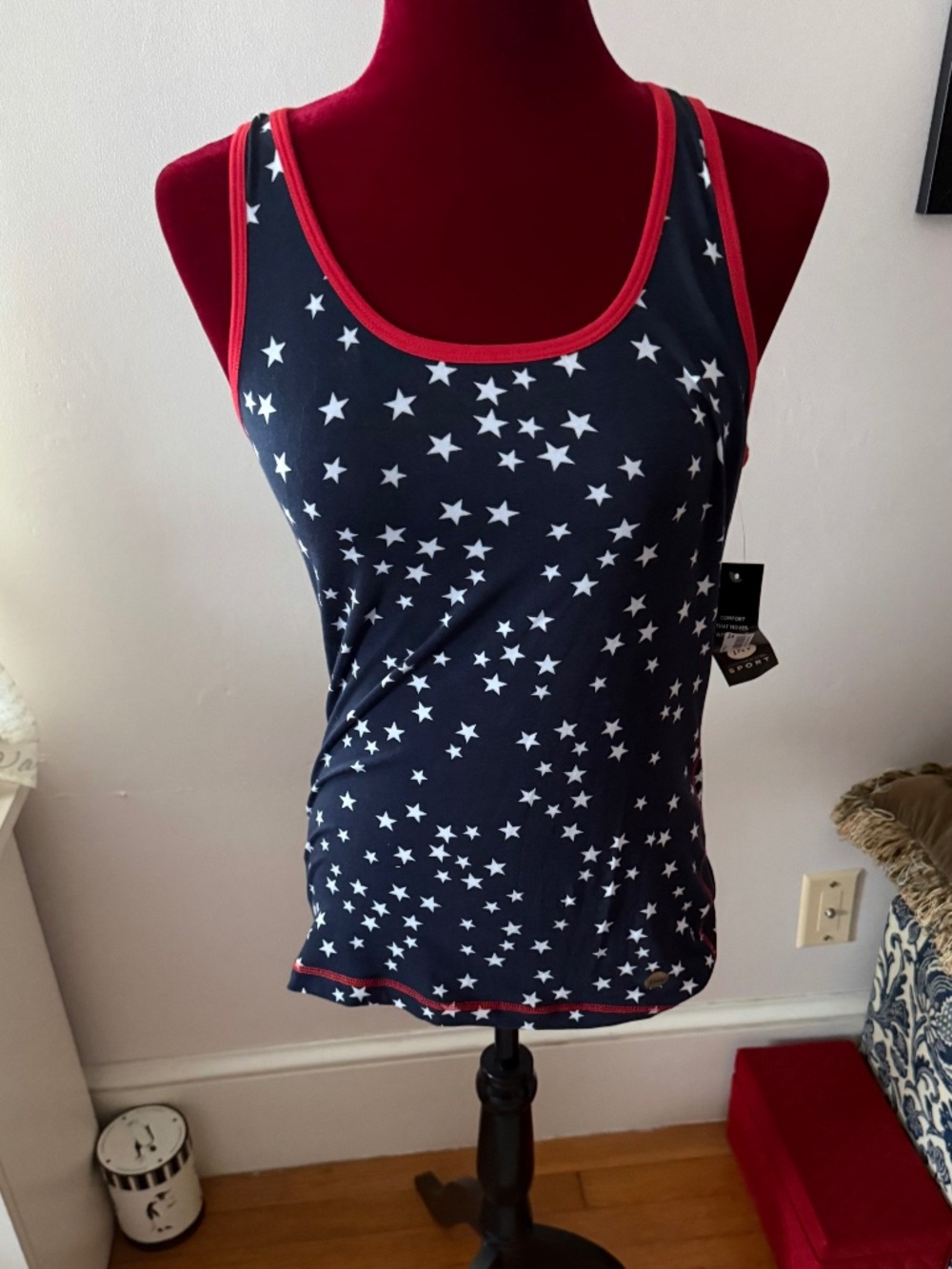 Jones New York Navy blue w/ white Stars wms Tank Top size Med NWT